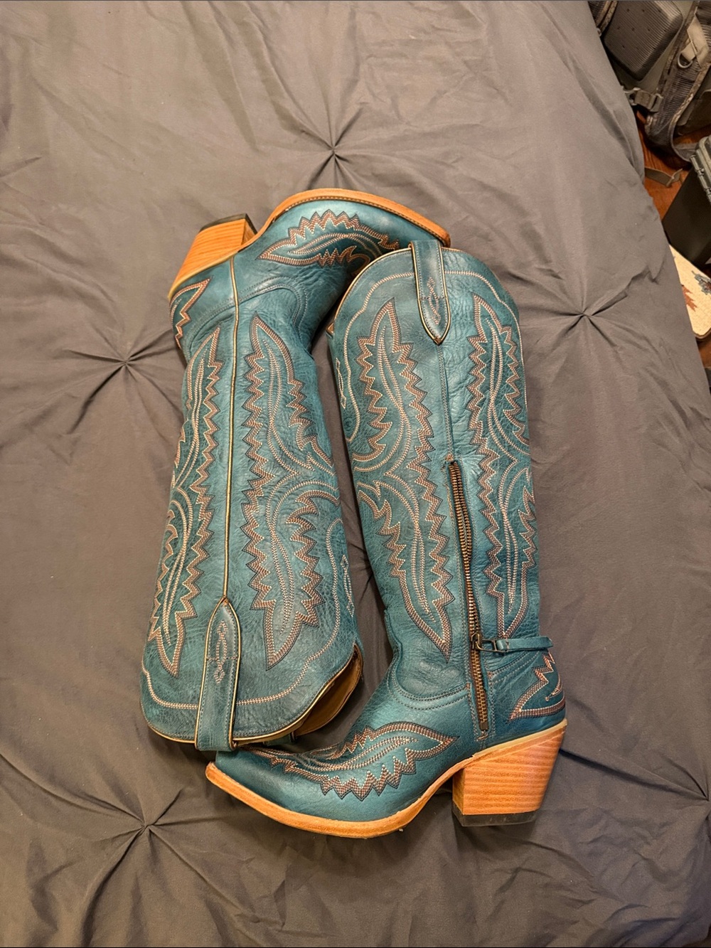Ariat Teal Western Knee-High Heeled Boots with Tan Heel